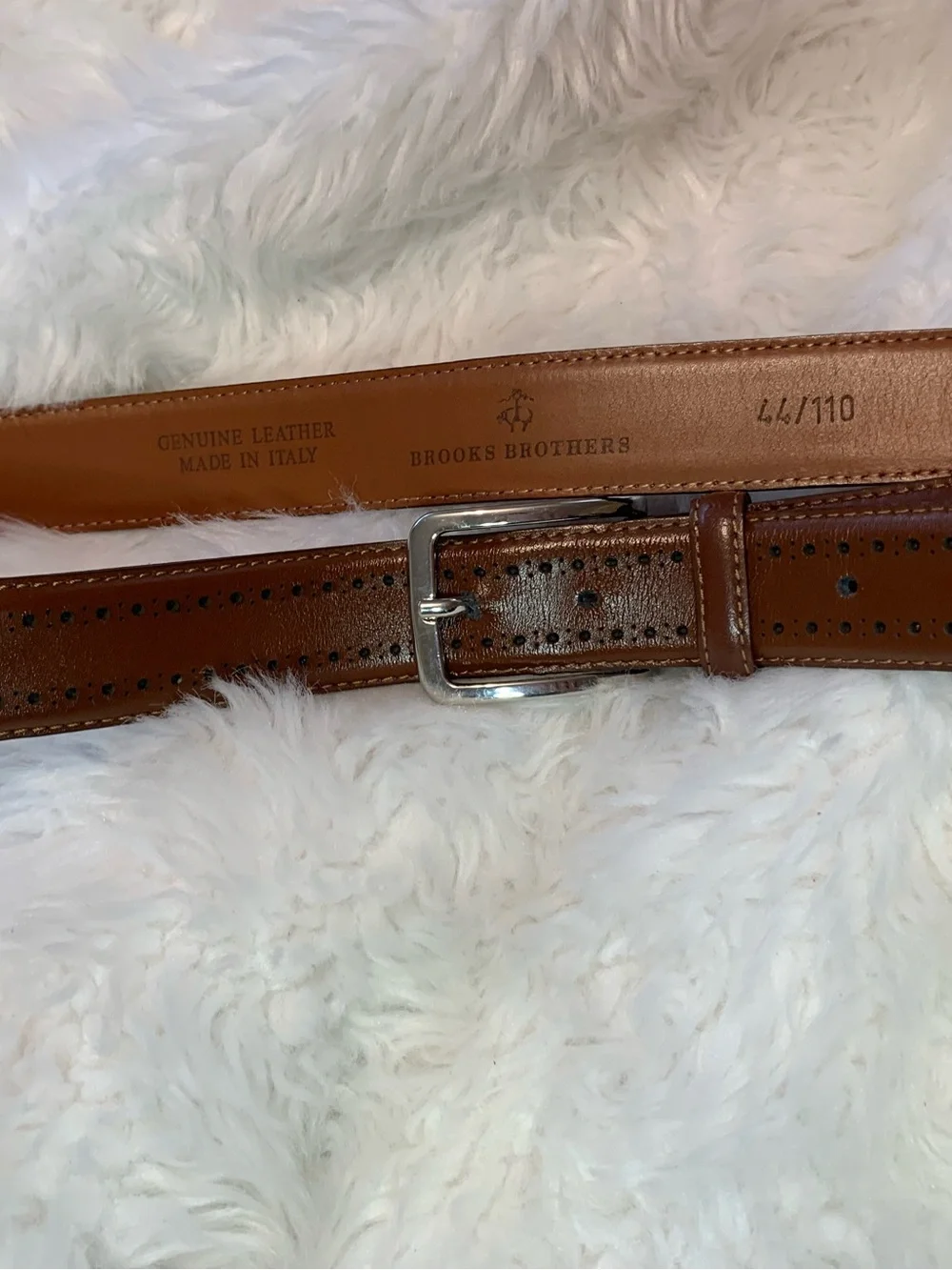 BROOKS BROTHERS men’s 100% leather Brogue details brown belt Size 44 VGUC +